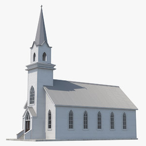small white wooden church 3D model