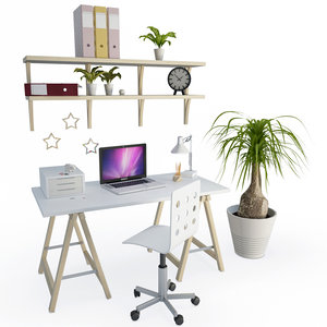 office desk computer composition 3D model