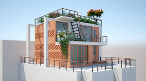 duplex house roof home 3D