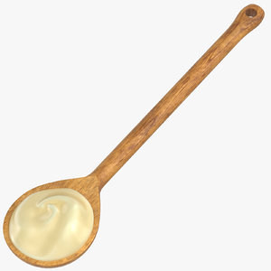 3D model wood spoon cream yellow