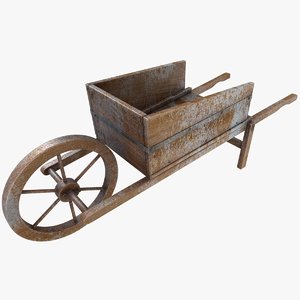wooden wheelbarrow old 3D model