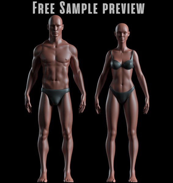 無料realistic Human Basemesh 男性と女性 無料のサンプルプレビュー3dモデル Turbosquid