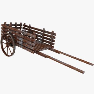 3D model wooden pull cart old