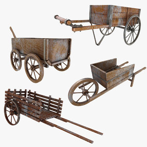 3D wooden cart old