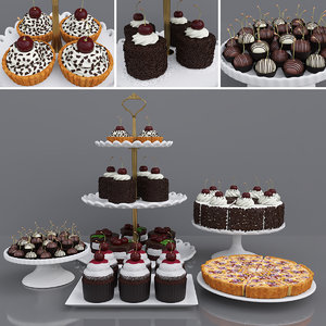 cherry chocolate cake 3D model
