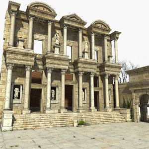 3D celsus library ephesus ruins