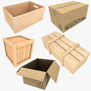 3D realistic wooden box cardboard model