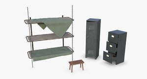 wwii bunker beds cabinets 3D model