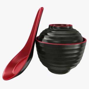 japanese soup bowl spoon 3D model
