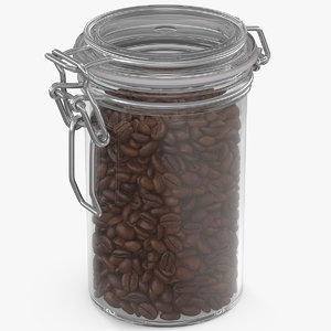 3D coffee beans roasted glass jar