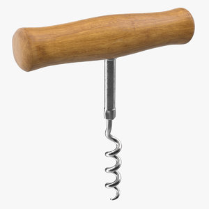 3D wooden handle corkscrew screw model