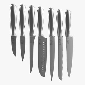 kitchen steel knives set 3D model