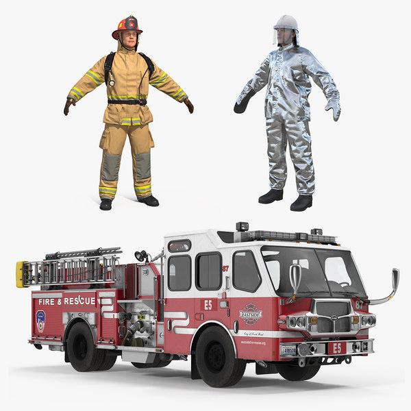 3D model pumper truck firefighters