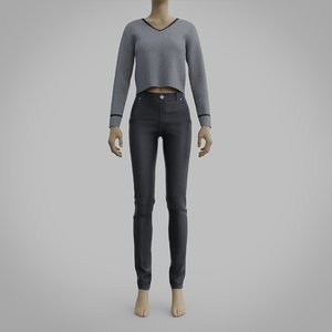 3D denim pants sweater