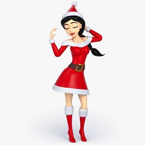 rigged cartoon santa woman 3D model