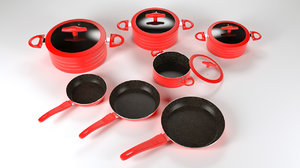 cookware set pot pan 3D model