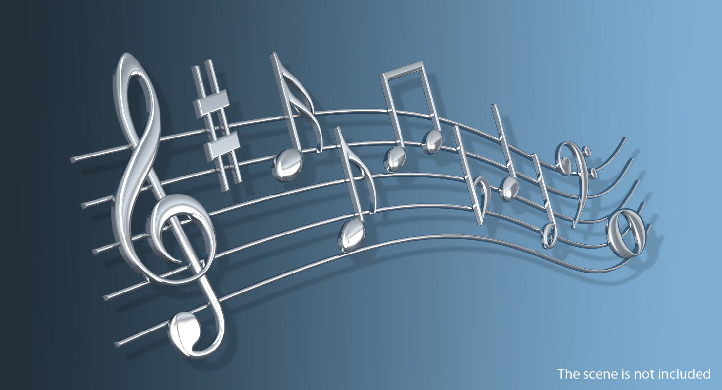 3D silver music notes waves - TurboSquid 1434817