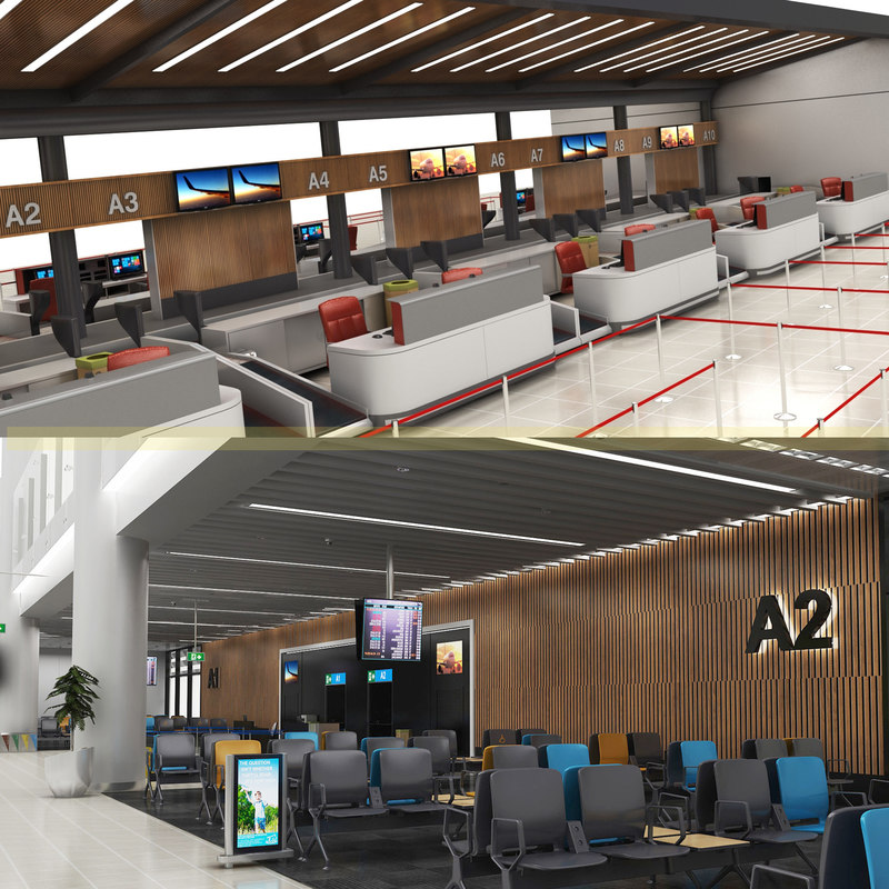 Airport checkin gates waiting 3D model TurboSquid 1434223