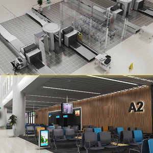 3D airport gates waiting arena