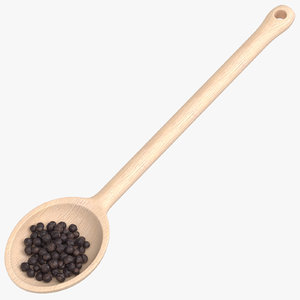 3D wooden spoon black pepper