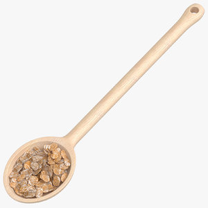 3D model wooden spoon oats grains