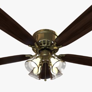 realistic brass ceiling fan 3D model