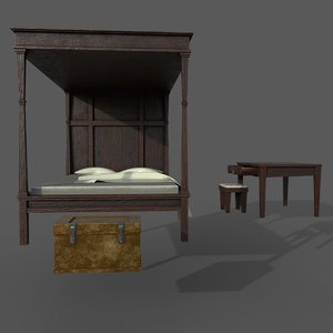 old bedroom bed vintage 3D model
