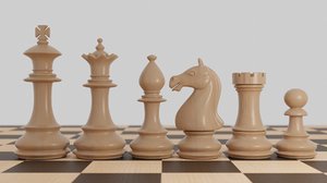 3D chess wood pieces model