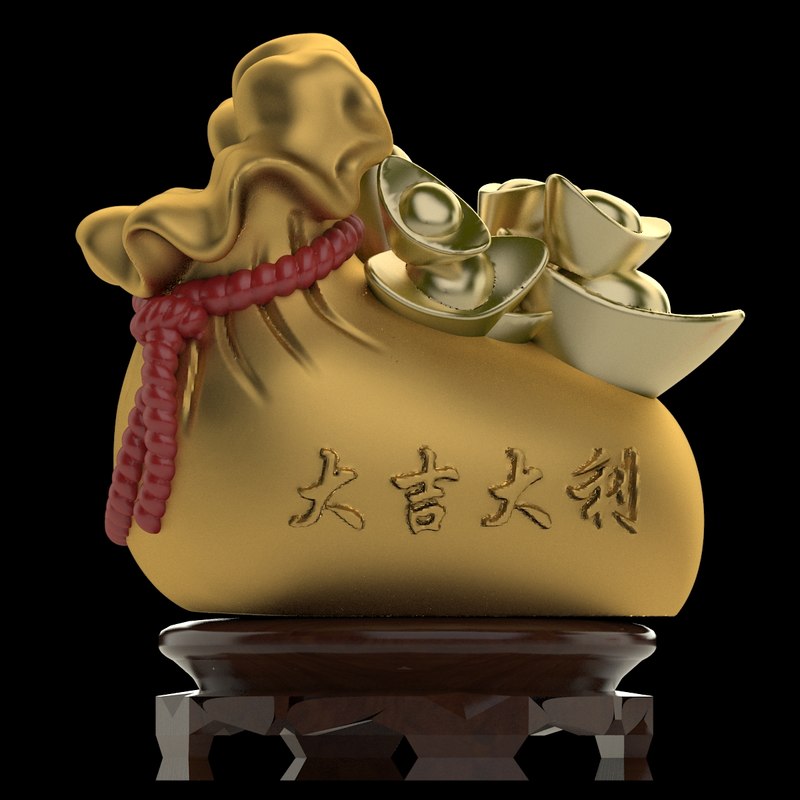 3D chinese money bag model TurboSquid 1437799