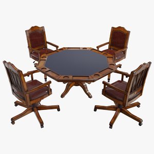 realistic poker table chairs 3D model