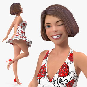 cartoon young girl romantic 3D model