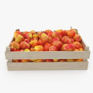 3D pears red wooden crate