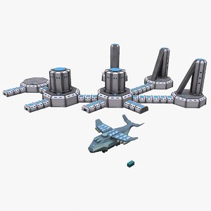 3D space factory cargo spaceship model