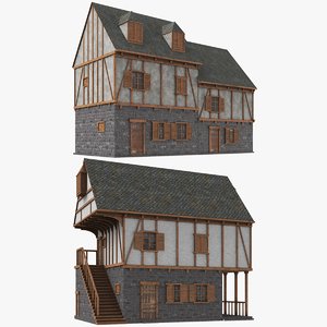 3D real medieval houses model