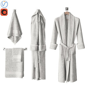 white bathrobes towels 3D model