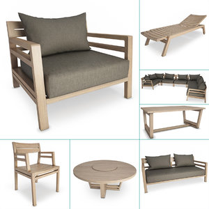 3D set wooden furniture costes model