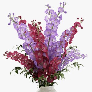 delphinium flowers vase 3d model