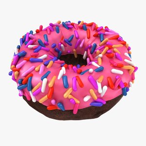 realistic strawberry sprinkle donut 3D