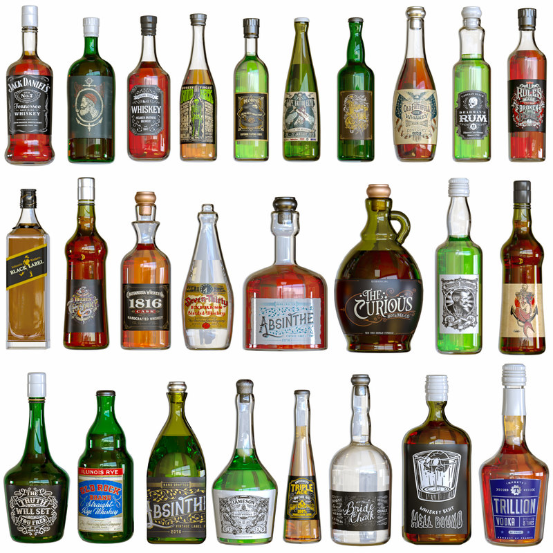 Bottles alcohol 3D model TurboSquid 1445344
