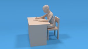 3D kid sitting writing model