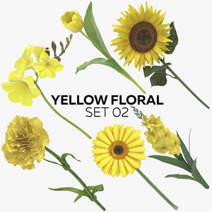 3D model yellow floral set 02