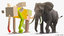 3D model elephant running animal fur