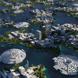 3D futuristic city cityscape