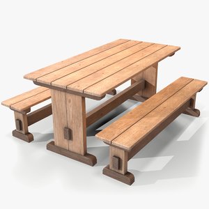 ready wooden table bench 3D