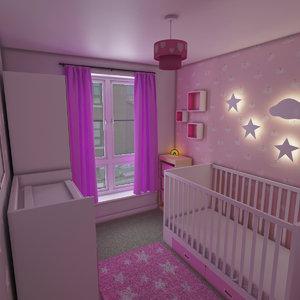 3D girls nursery bedroom interior model