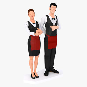 3D style couple waiters waitress model