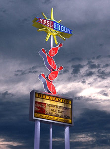 3d model of vintage neon bowling sign
