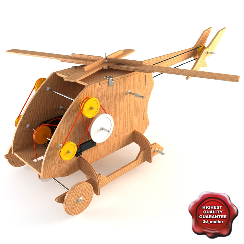 mechanical wooden toy helicopter 3d model