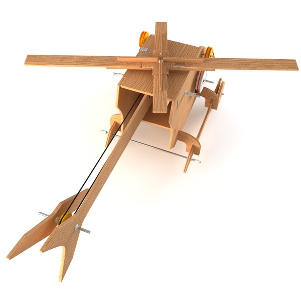 mechanical wooden toy helicopter 3d model