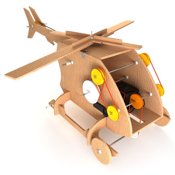 mechanical wooden toy helicopter 3d model
